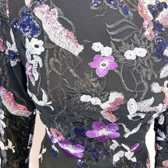 DRESS THE POPULATION Emery Floral Sequin Long Sleeve Midi Dress XS - Picture 6 of 8